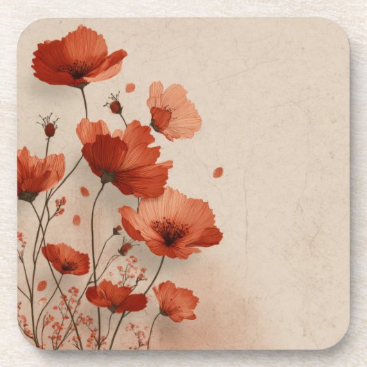 Rote Mohnblumen.  Getränkeuntersetzer (Vorderseite)