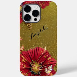 Rote Mohnblumen Gold Glittert Benutzername Case-Mate iPhone 14 Pro Max Hülle