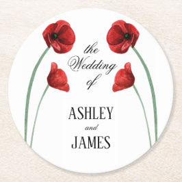 Rote Mohnblumen Hochzeit Moderne Blumen Runder Pappuntersetzer