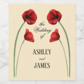 Rote Mohnblumen Hochzeit Moderne Blumen Weinetikett (Einzelnes Label)