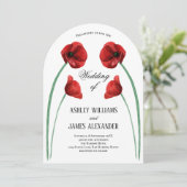 Rote Mohnblumen Hochzeit Moderne Bogenförmige Blum Einladung (Stehend Vorderseite)