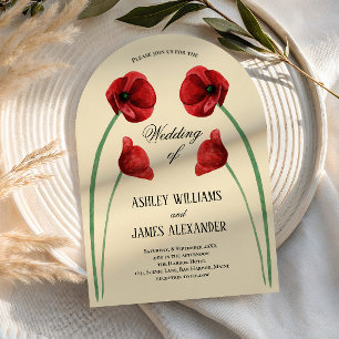 Rote Mohnblumen Hochzeit Moderner Blumenbogen Einladung