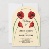 Rote Mohnblumen Hochzeit Moderner Blumenbogen Einladung (Vorderseite)
