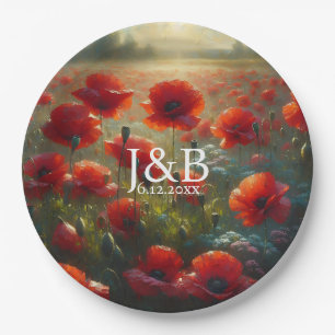 Rote Mohnblumen Hochzeit Personalisiert Pappteller