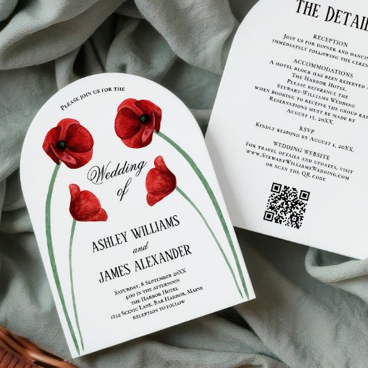 Rote Mohnblumen Hochzeitskarten in einem Einladung