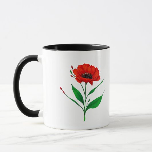 Rote Mohnblumen-Illustration Tasse (Links)