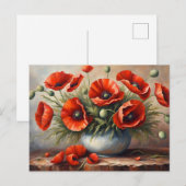 Rote Mohnblumen in blauer Vase Postkarte (Vorne/Hinten)