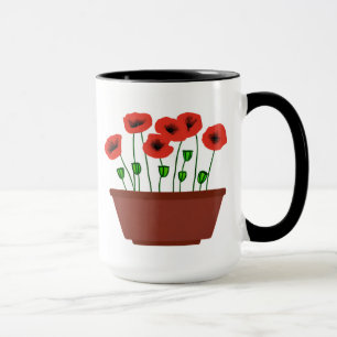 Rote Mohnblumen in einem Terrakotta-Pflanzkübel Tasse