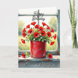 Rote Mohnblumen in einer Kaffeebüchse Personalisie Karte