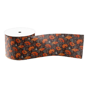 ROTE MOHNBLUMEN IN SCHWARZ WEISS Mohnfeld Floral Ripsband