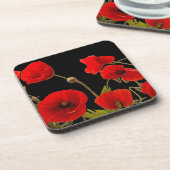Rote Mohnblumen-mit BlumenBlumen-schwarzer Getränkeuntersetzer (Linke Seite)