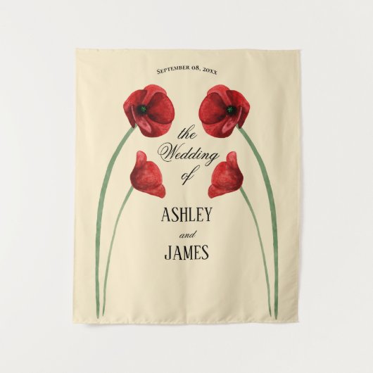 Rote Mohnblumen Moderne Hochzeit Wandteppich (Vorderseite)