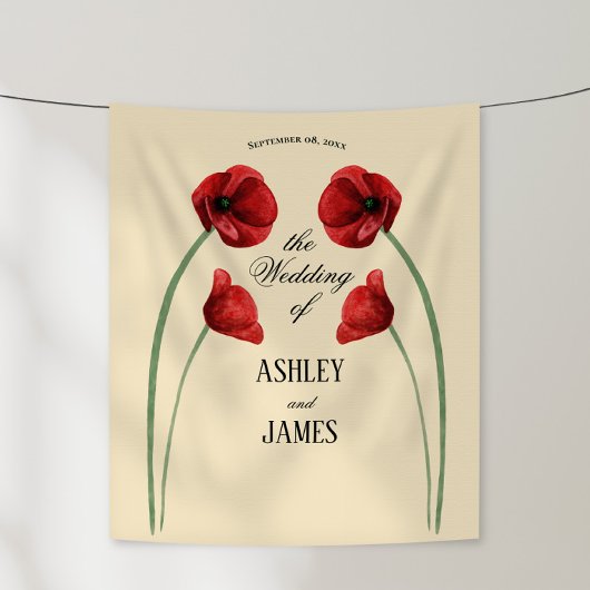 Rote Mohnblumen Moderne Hochzeit Wandteppich