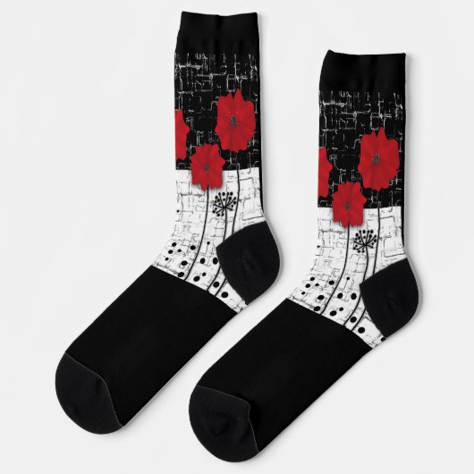 Rote Mohnblumen, Mohn, rote Blume Socken (Linkes Detail)