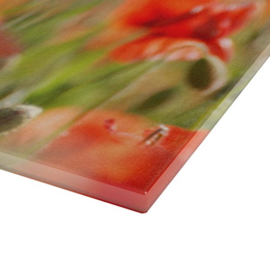 Rote Mohnblumen-Mohnblumen-Blumen-blauer Himmel Schneidebrett (Ecke)