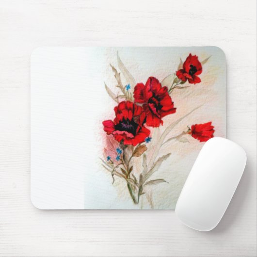 Rote Mohnblumen Mousepad (Mit Mouse)