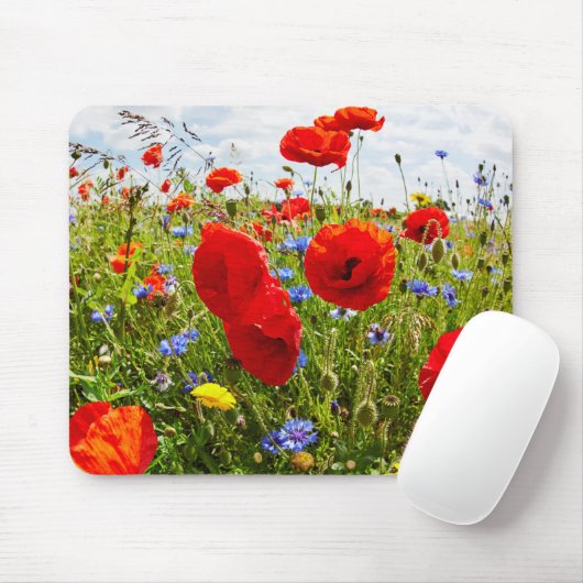 Rote Mohnblumen Mousepad (Mit Mouse)