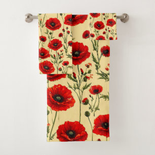 Rote Mohnblumen Muster Badhandtuch Set