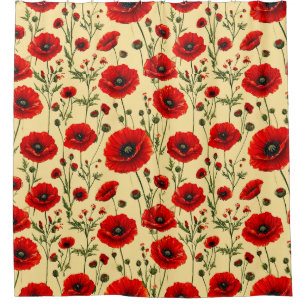 Rote Mohnblumen Muster Duschvorhang