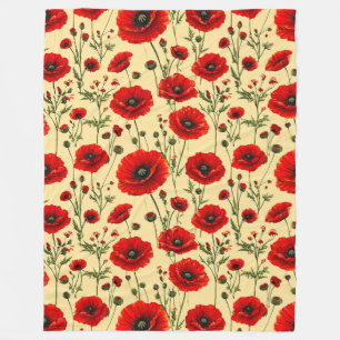 Rote Mohnblumen Muster Fleecedecke