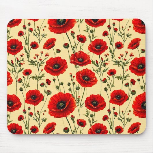 Rote Mohnblumen Muster Mousepad (Vorne)