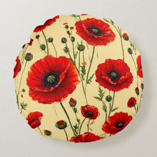Rote Mohnblumen Muster Rundes Kissen
