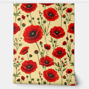 Rote Mohnblumen Muster Tapete