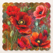 Rote Mohnblumen-Papieruntersetzer Untersetzer (Vorderseite)