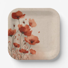 Rote Mohnblumen.  Pappteller