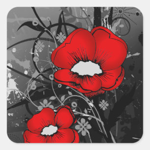 Rote Mohnblumen Quadratischer Aufkleber