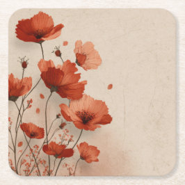 Rote Mohnblumen. Rechteckiger Pappuntersetzer