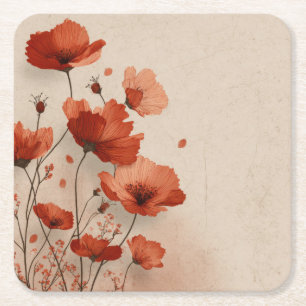 Rote Mohnblumen. Rechteckiger Pappuntersetzer