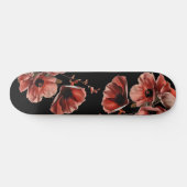 Rote Mohnblumen Schwarz Skateboard (Horizontal)