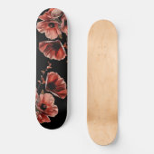 Rote Mohnblumen Schwarz Skateboard (Vorderseite)
