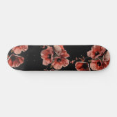 Rote Mohnblumen Schwarz Skateboard (Horizontal)