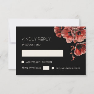 Rote Mohnblumen schwarze Floral RSVP Karte