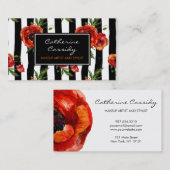 Rote Mohnblumen, Schwarzweiss-Streifen, Visitenkarte (Vorne/Hinten)