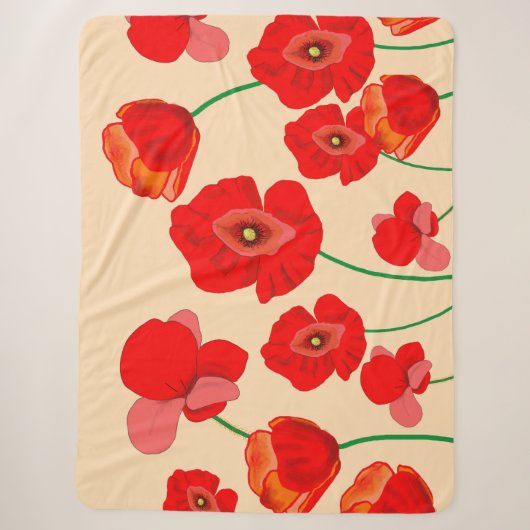 Rote Mohnblumen Sherpadecke (Vorderseite)