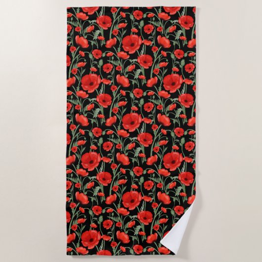 Rote Mohnblumen Strandtuch (Vorderseite)
