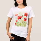 Rote Mohnblumen Tri-Blend Shirt (Vorderseite)