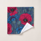 Rote Mohnblumen und blaue Maisblumen auf blau Badhandtuch Set (Waschlappen)