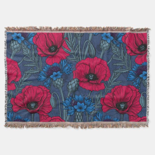 Rote Mohnblumen und blaue Maisblumen auf blau Decke (Vorderseite)