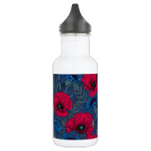 Rote Mohnblumen und blaue Maisblumen auf blau Edelstahlflasche (Links)