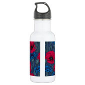 Rote Mohnblumen und blaue Maisblumen auf blau Edelstahlflasche (Rückseite)