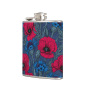 Rote Mohnblumen und blaue Maisblumen auf blau Flachmann (Links)