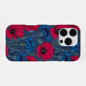 Rote Mohnblumen und blaue Maisblumen auf blau iPhone Hülle (Rückseite (Horizontal))