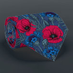 Rote Mohnblumen und blaue Maisblumen auf blau Krawatte<br><div class="desc">Handgezeichnetes Vektormuster mit roten Mohnblumen und blauen Maisblumen</div>