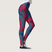 Rote Mohnblumen und blaue Maisblumen auf blau Leggings (Rechts)