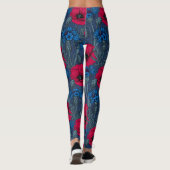 Rote Mohnblumen und blaue Maisblumen auf blau Leggings (Rückseite)