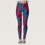 Rote Mohnblumen und blaue Maisblumen auf blau Leggings<br><div class="desc">Handgezeichnetes Vektormuster mit roten Mohnblumen und blauen Maisblumen</div>
